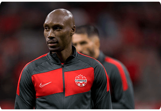 Atiba Hutchinson in Canada Soccer jersey – Fusion Sports Park co-founder and World Cup 2026 Ambassador