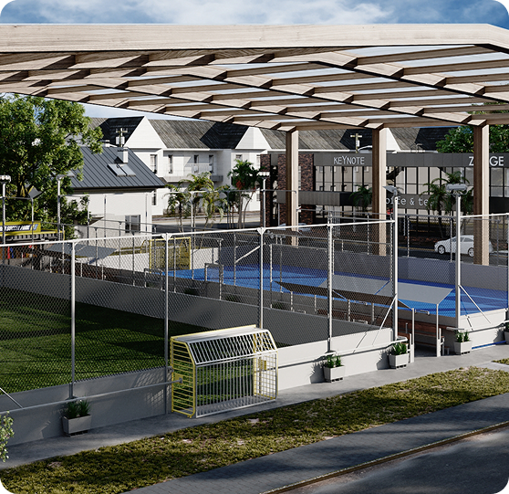 Fusion Sports Park multi-sport covered facility with soccer and padel courts in Brampton